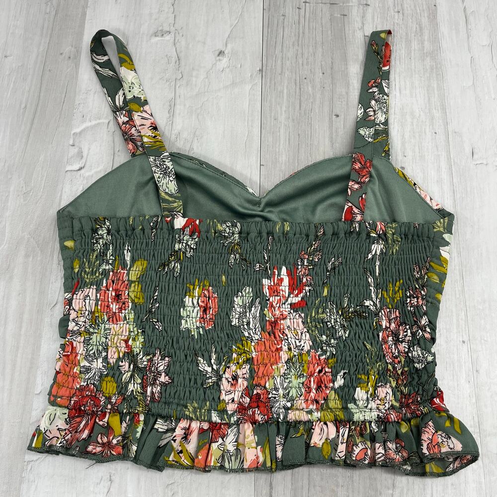 B.O.G. Collective Floral Ruched Smocked Ruffle Crop Adjustable Strap Tank Top - Picture 2 of 11